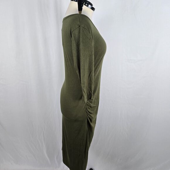 Coolmee Dress Women's L Green Midi Long Sleeve Buttons Long Sleeve Round Neck - Picture 7 of 10